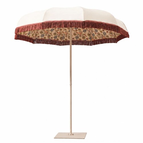 Casa Padrino Luxus Sonnenschirm im 70er Jahre Stil mit Blumen Design Naturfarben / Bunt / Weinrot  220 x H. 240 cm - Made in Italy