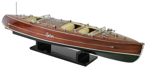 Casa Padrino Luxus Deko Speedboot Typhoon mit Massivholz St�nder Braun / Gr�n 95 x 22 x H. 23 cm - Handgefertigtes Deko Boot - Holzboot - Modellboot - Rennboot - Wohnzimmer Deko Accessoires