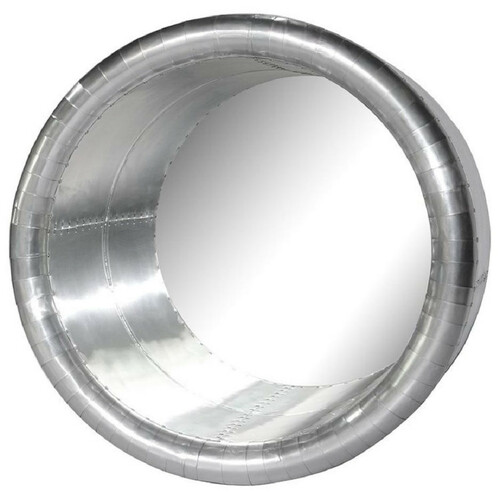 Casa Padrino Vintage Aviator Spiegel Silber  74 cm - Runder Aluminium Flugzeug Design Wandspiegel - Aluminium Flugzeug M�bel