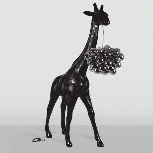 Casa Padrino Luxus Stehleuchte Giraffe Schwarz H. 230 cm - Tier Stehleuchten