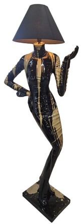 Casa Padrino Luxus Stehleuchte Dame Schwarz / Gold H. 187 cm - Designer Stehlampe mit Lampenschirm - Luxus Stehleuchten - Luxus Leuchten - Luxus Interior