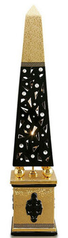 Casa Padrino Luxus Stehleuchte Obelisk Schwarz / Gold 22 x 22 x H. 105 cm - Handbemalte Keramik Stehlampe mit Swarovski Kristallglas - Luxus Lampe