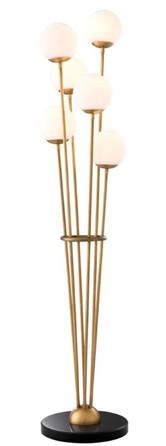 Casa Padrino Luxus Stehleuchte Antik Messingfarben / Schwarz / Wei�  42 x H. 169 cm - Designer Stehlampe mit Marmorsockel und kugelf�rmigen Glas Lampenschirmen