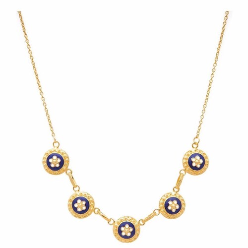 Casa Padrino Luxus Sterlingsilber Damen Halskette Gold / Blau / Wei� - Damen Schmuck