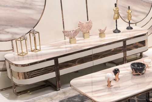 Casa Padrino Luxus TV Schrank Creme / Wei� / Kupfer 230 x 54,5 x H. 55 cm - Massivholz Sideboard mit 4 Schubladen - Wohnzimmer M�bel - Hotel M�bel - Luxus M�bel - Luxus Einrichtung