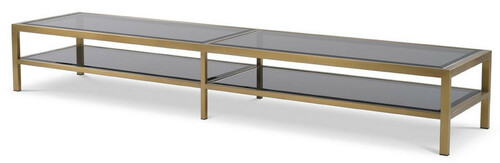 Casa Padrino Luxus TV Schrank Messingfarben / Grau 200 x 45 x H. 30 cm - Edelstahl Sideboard mit get�nten Glasplatten - Luxus Wohnzimmer M�bel