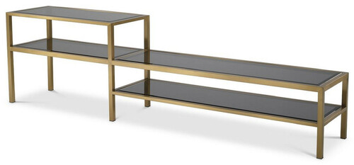 Casa Padrino Luxus TV Schrank Messingfarben / Grau 230 x 45,5 x H. 65 cm - Edelstahl Sideboard mit get�nten Glasplatten - Luxus Wohnzimmer M�bel