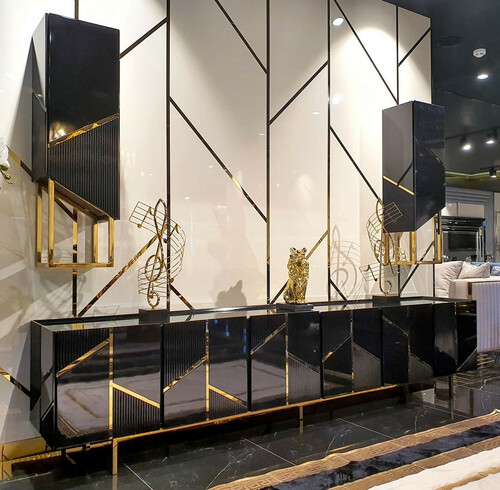 Casa Padrino Luxus TV Schrank Set Schwarz / Gold - 1 TV Schrank & 2 H�ngeschr�nke - Luxus Wohnzimmer TV M�bel - Luxus Qualit�t