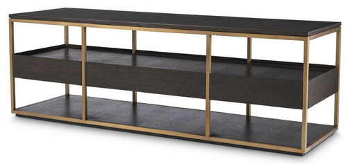 Casa Padrino Luxus TV Schrank Mokka / Messing 180 x 55 x H. 61 cm - Massivholz Sideboard mit 3 Schubladen - Wohnzimmer M�bel - Hotel M�bel - Luxus Kollektion