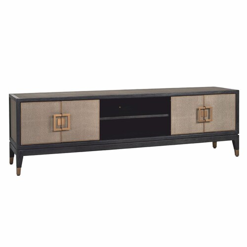 Casa Padrino Luxus TV Schrank Schwarz / Grau / Messing 185 cm - Wohnzimmer & Hotel M�bel