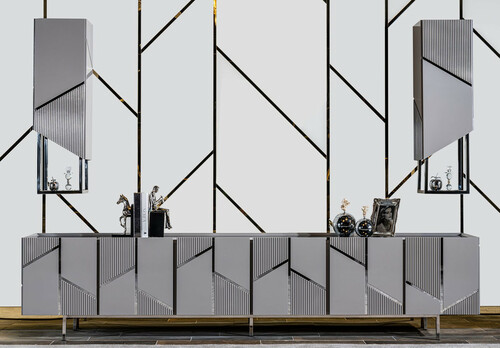 Casa Padrino Luxus TV Schrank Set Grau / Silber - 1 Luxus TV Schrank & 2 Luxus H�ngeschr�nke - Wohnzimmer M�bel - TV M�bel - Hotel M�bel - Luxus M�bel - Luxus Wohnzimmer Einrichtung