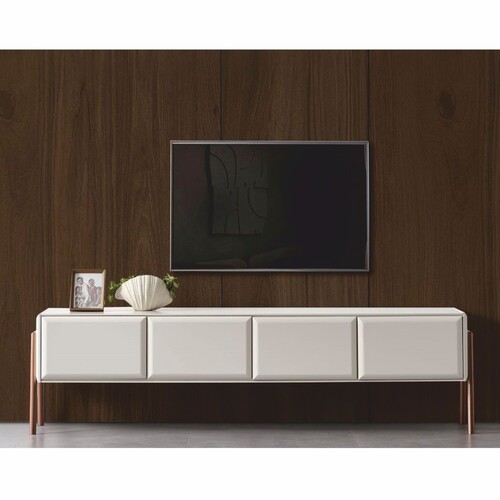 Casa Padrino Luxus TV Schrank mit 4 T�ren Wei� / Braun 220 cm - Wohnzimmer M�bel