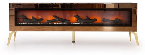 Casa Padrino Luxus TV Schrank mit LED Elektrokamin und Fernbedienung Gold 180 cm