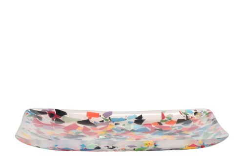Casa Padrino Luxus Tablett Mehrfarbig 42 x 28 x H. 4 cm - Gro�es flaches Deko Tablett aus Kunstharz in transparenter Konfetti Optik - Luxus Deko Accessoires