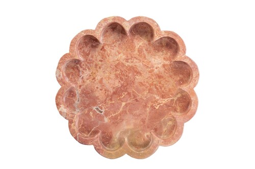 Casa Padrino Luxus Tablett Rosa  25 x H. 4 cm - Rundes Tablett Petal aus hochwertigem Pink Kalipare Marmor - Luxus Deko Accessoires