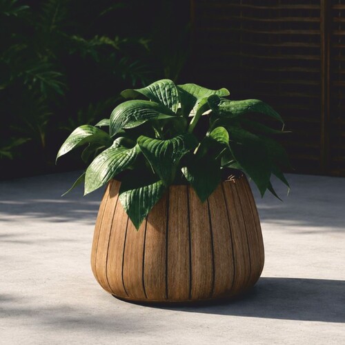 Casa Padrino Luxus Teakholz Blumentopf Naturfarben  50 cm - Runder Pflanzentopf - Garten Deko Accessoires - Terrassen Deko