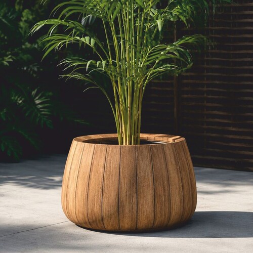 Casa Padrino Luxus Teakholz Blumentopf Naturfarben  70 cm - Runder Pflanzentopf - Garten Deko Accessoires - Terrassen Deko