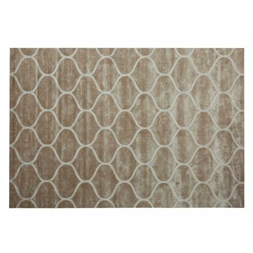 Casa Padrino Luxus Teppich Beige / Creme 200 x 280 cm - Handgewebter Wohnzimmer Teppich mit Wellenmuster