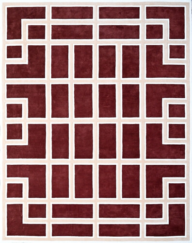 Casa Padrino Luxus Teppich mit M�ander Muster Bordeauxrot / Creme 300 x 400 cm