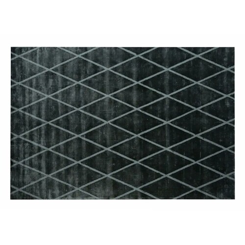 Casa Padrino Luxus Teppich Schwarz / Grau 200 x 280 cm - Handgewebter Wohnzimmer Teppich mit Rautenmuster