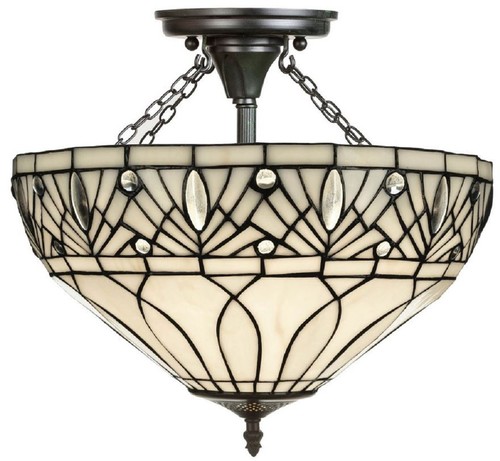 Casa Padrino Luxus Tiffany Deckenleuchte Wei� / Schwarz  40 x H. 50 cm - Handgefertigt aus zahlreichen Glas Mosaik St�cken