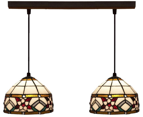 Casa Padrino Luxus Tiffany Doppel H�ngeleuchte Blumen Mehrfarbig 50 x 20 x H. 130 cm - Tiffany H�ngelampe mit handgefertigten Glas Lampenschirmen - Luxus Tiffany Leuchten