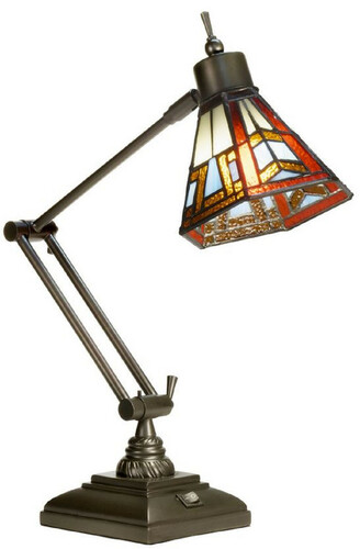 Casa Padrino Luxus Tiffany Tischleuchte Bronze / Mehrfarbig H. 53 cm - H�henverstellbare Tiffany Schreibtichleuchte - Tiffany Leuchten - Luxus Interior - Luxus Leuchten - Tiffany Leuchten