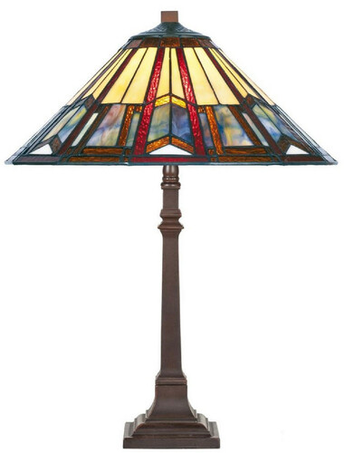Casa Padrino Luxus Tiffany Tischleuchte Mehrfarbig / Braun  40 x H. 62 cm - Schreibtischleuchte - Wohnzimmer Deko Leuchte - Tiffany Leuchten