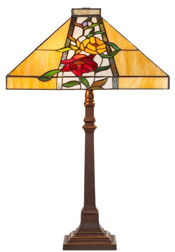 Casa Padrino Luxus Tiffany Tischleuchte Braun / Mehrfarbig 40 x 40 x H. 62 cm - Tiffany Lampe mit Blumendesign