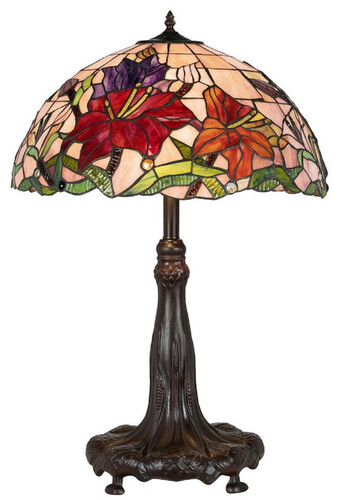 Casa Padrino Luxus Tiffany Tischleuchte Mehrfarbig / Braun  50 x H. 80 cm - Runde Tiffany Schreibtischleuchte - Luxus Interior - Luxus Leuchten - Tiffany Leuchten