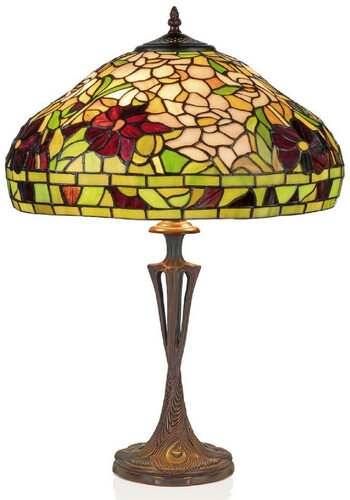 Casa Padrino Luxus Tiffany Tischleuchte Mehrfarbig  40 x H. 60 cm - Tiffany Schreibtischleuchte - Runde Wohnzimmer Deko Leuchte - Scheibtisch Deko Leuchte - Luxus Tiffany Leuchten