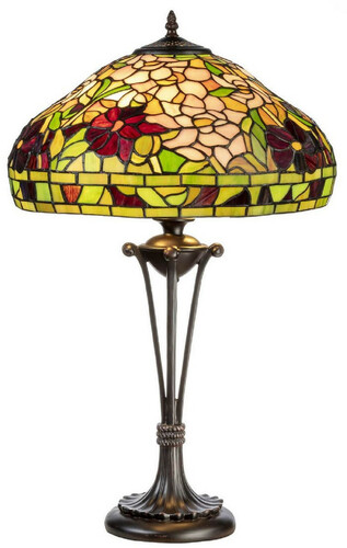 Casa Padrino Luxus Tiffany Tischleuchte Mehrfarbig  40 x H. 64 cm - Runde Tiffany Schreibtischleuchte - Wohnzimmer Deko Leuchte - Scheibtisch Deko Leuchte - Luxus Tiffany Leuchten