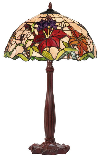 Casa Padrino Luxus Tiffany Tischleuchte Mehrfarbig  40 x H. 64 cm - Runde Tiffany Schreibtischleuchte - Luxus Interior - Tiffany Leuchten - Luxus Leuchten