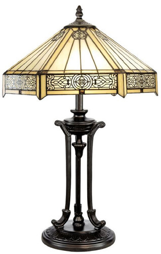 Casa Padrino Luxus Tiffany Tischleuchte Mehrfarbig  40 x H. 59 cm - Tiffany Schreibtischleuchte - Wohnzimmer Deko Leuchte - Scheibtisch Deko Leuchte - Luxus Tiffany Leuchten