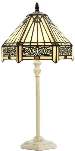 Casa Padrino Luxus Tiffany Tischleuchte Mehrfarbig / Wei�  20 x H. 51 cm - Tiffany Schreibtischleuchte - Wohnzimmer Deko Leuchte - Scheibtisch Deko Leuchte - Luxus Tiffany Leuchten