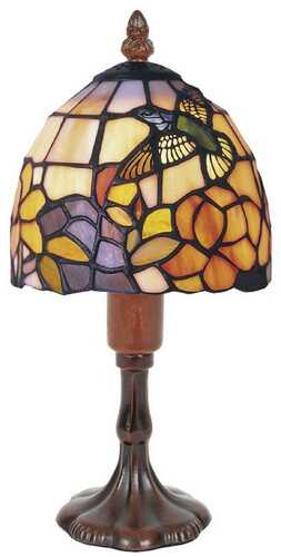 Casa Padrino Luxus Tiffany Tischleuchte Mehrfarbig / Braun  15 x H. 29 cm - Dekorative Tiffany Hockerleuchte mit handgefertigtem Glas Lampenschirm