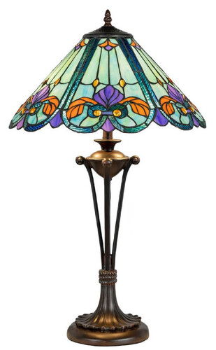 Casa Padrino Luxus Tiffany Tischleuchte Mehrfarbig / Braun  40 x H. 61 cm - Tiffany Schreibtischleuchte - Luxus Interior - Luxus Art Deco Leuchten - Tiffany Leuchten