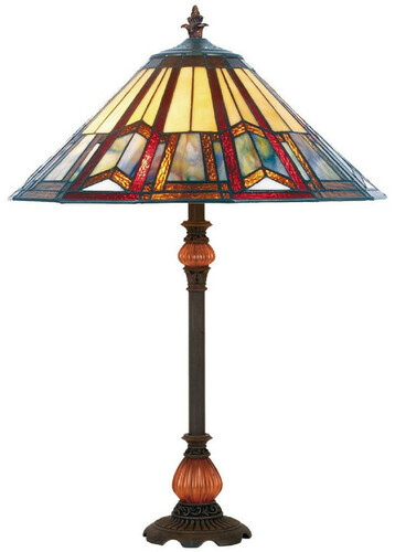 Casa Padrino Luxus Tiffany Tischleuchte Mehrfarbig / Orange / Braun  40 x H. 66 cm - Elegante Schreibtischleuchte mit Barock Lampenfu� - Tiffany Leuchten