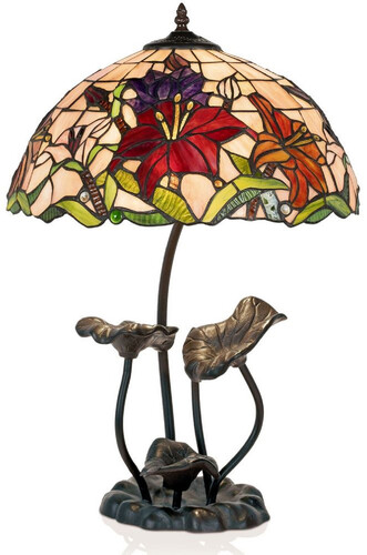 Casa Padrino Luxus Tiffany Tischleuchte Mehrfarbig  40 x H. 61 cm - Runde Tiffany Schreibtischleuchte - Luxus Interior - Luxus Leuchten - Tiffany Leuchten