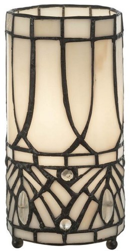 Casa Padrino Luxus Tiffany Tischleuchte Wei� / Schwarz  10 x H. 20 cm - Runde Hockerleuchte - Schreibtischleuchte - Deko Leuchte