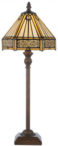 Casa Padrino Luxus Tiffany Tischleuchte Gelb / Schwarz / Braun 20 x 20 x H. 51 cm - Elegante Schreibtischleuchte - Deko Accessoires
