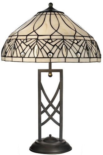 Casa Padrino Luxus Tiffany Tischleuchte Wei� / Schwarz  40 x H. 61 cm - Elegante Schreibtischleuchte - Deko Accessoires