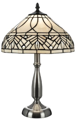 Casa Padrino Luxus Tiffany Tischleuchte Wei� / Schwarz / Silber  30 x H. 48 cm - Elegante Schreibtischleuchte - Deko Accessoires