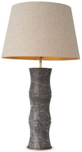 Casa Padrino Luxus Tischleuchte Grau / Antik Messing / Beige  38 x H. 88 cm - Moderne Marmor Schreibtschleuchte in Bambus Optik - Luxus Kollektion