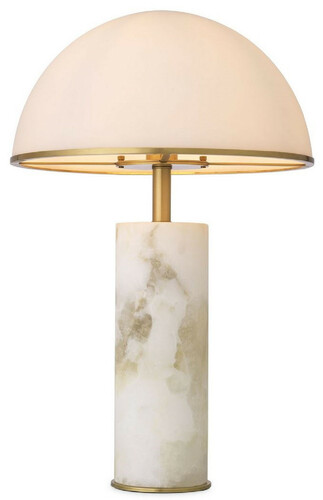 Casa Padrino Luxus Tischleuchte Alabaster / Antik Messingfarben / Wei�  39,5 x H. 65 cm - Moderne Alabaster Schreibtschleuchte mit Glas Lampenschirm - Luxus Kollektion