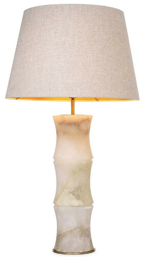 Casa Padrino Luxus Tischleuchte Alabaster / Antik Messing / Beige  38 x H. 88 cm - Moderne Alabaster Schreibtschleuchte in Bambus Optik - Luxus Kollektion