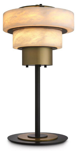 Casa Padrino Luxus Tischleuchte Antik Messing / Alabaster  35 x H. 66,5 cm - Runde Metall Schreibtschleuchte mit Alabaster Lampenschirmen - Luxus Kollektion