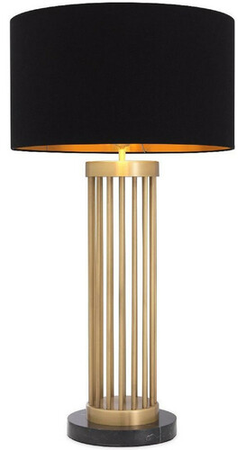 Casa Padrino Luxus Tischleuchte Antik Messingfarben / Schwarz  45 x H. 83 cm - Moderne Metall Schreibtischleuchte mit Marmorsockel und rundem Lampenschirm - Wohnzimmer Lampe