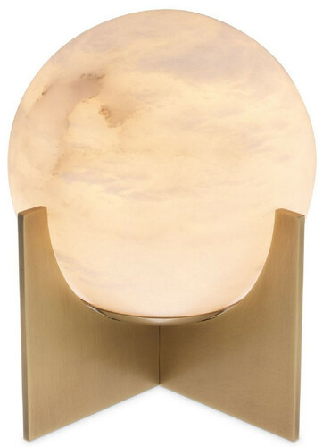 Casa Padrino Luxus Tischleuchte Antik Messing / Alabaster  23 x H. 25 cm - Moderne Tischlampe mit rundem Alabaster Lampenschirm - Luxus Leuchten