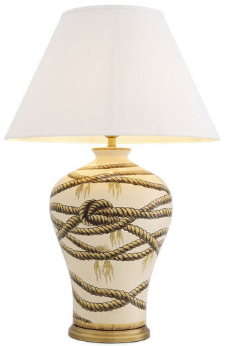 Casa Padrino Luxus Tischleuchte Beige / Antik Messingfarben / Wei�  56 x H. 86 cm - Handbemalte Porzellan Tischlampe - Luxus Kollektion